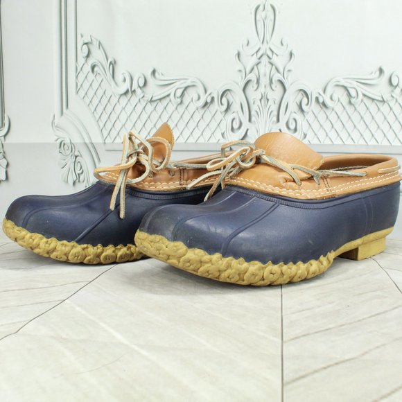 LL Bean Blue Rubber Gumshoes Moccasin Low Ankle Boots Size 9 Wide - Picture 2 of 10
